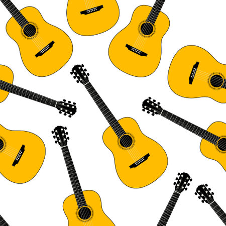 Classical guitars seamless vector pattern on a white background.のイラスト素材