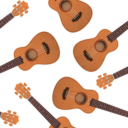Ukulele guitars seamless vector pattern on a white background.のイラスト素材