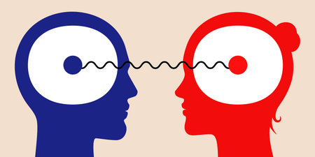 Man and woman connected to each other emotionally. Gender relationships concept vector illustration.のイラスト素材