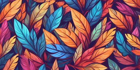 Colorful leaves of orange, blue and pink color, floral background, vector illustration.のイラスト素材