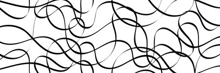 Black wavy lines on a white background, abstract vector banner.のイラスト素材