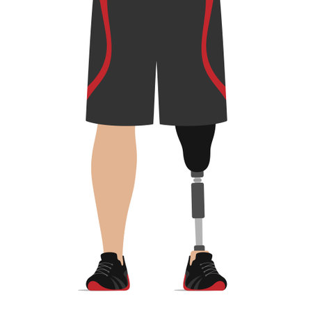 Sportsman with prosthetic leg, dressed in shorts and sneakers, isolated on white background.のイラスト素材