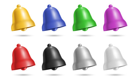 Vector set of various colored bells isolated on a plain white backdrop.のイラスト素材