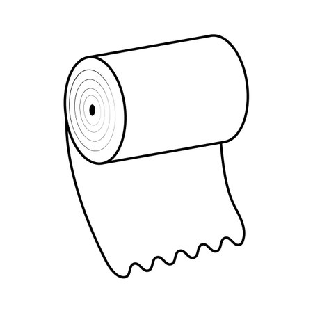 Roll of Paper Outline Vector Illustration. The roll is cylindrical, with concentric circular lines representing the inner layers.のイラスト素材