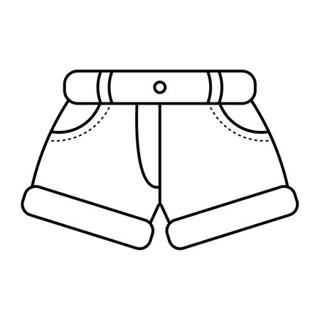 Casual Shorts Outline Vector Illustration. The design features folded hems, belt loops, and a buttoned waistband.のイラスト素材