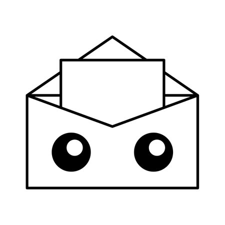 Envelope with Eyes Vector Illustration. A minimalist vector illustration of an envelope featuring two large circular shapes resembling eyes.のイラスト素材