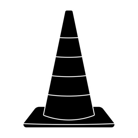 Traffic Cone Silhouette Vector Illustration. The design is minimalist, featuring a cone-shaped structure divided into segments with a flat rectangular base.のイラスト素材