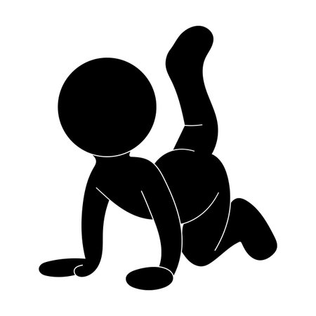 Stick Figure Doing Leg Raise Exercise. Silhouette Vector Illustration. A stylized stick figure in a dynamic fitness pose. The figure is positioned on all fours.のイラスト素材