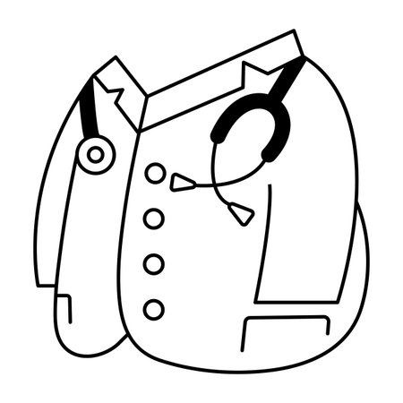 Doctor Coat with Stethoscope and Headset Vector Illustration. Doctors lab coat with prominent buttons, neatly folded lapels and two distinct medical accessories.のイラスト素材