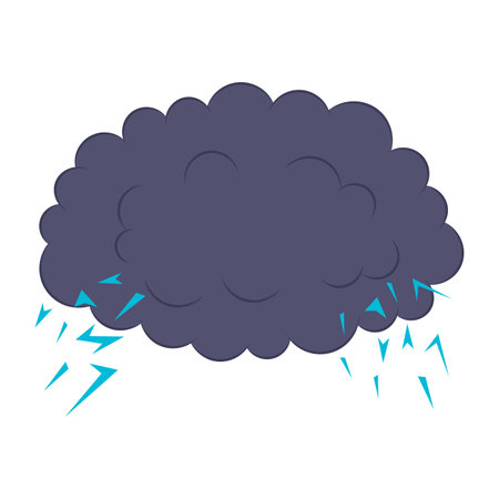 Dark Thunderstorm Cloud with Lightning Vector Illustration. A dark thunderstorm cloud with vibrant blue lightning bolts emerging from both sides.のイラスト素材