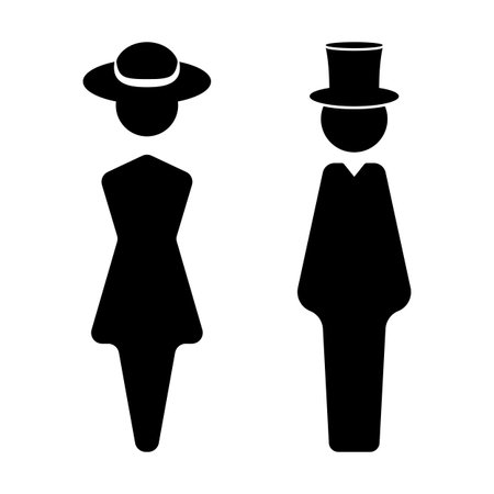 Vintage Man and Woman Silhouette Vector Illustration. Perfect for restroom signs, fashion design, retro projects, invitations or graphic decor.のイラスト素材