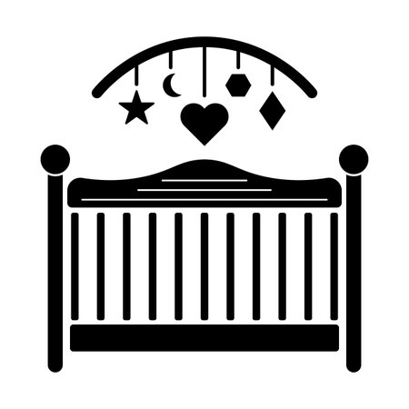 Baby Crib with Hanging Mobile Vector Illustration. Perfect for baby related designs, nursery decor, parenting blogs, birth announcements or childcare branding.のイラスト素材