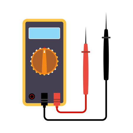 Digital Multimeter with Red and Black Probes Vector Illustration. Perfect for educational materials, electronics repair manuals, infographics or engineering presentations.のイラスト素材
