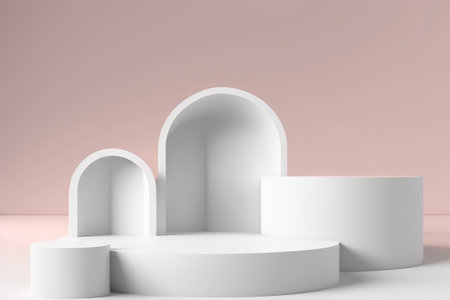 Abstract minimal scene with geometrical forms. 3d render illustration empty podiumの写真素材