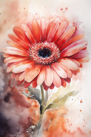 Watercolor painting of gerbera flower on grunge background.の写真素材
