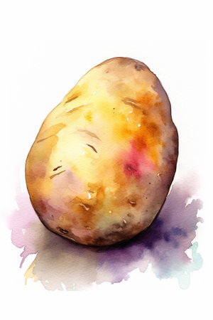 Watercolor image of a potato on a white background. Hand-drawn illustration.の写真素材
