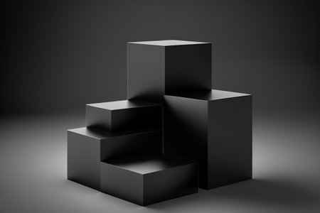 Abstract black geometric shapes on dark background. 3d render illustration.の写真素材