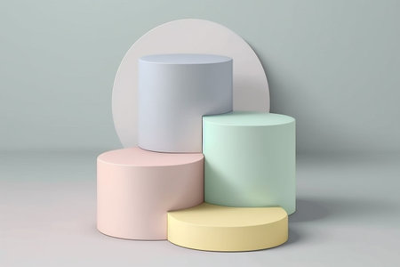 3d render, abstract geometric forms, pastel colors, podiums
