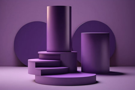 3d rendering, abstract minimal geometric forms. Glossy purple podium for your design.の写真素材