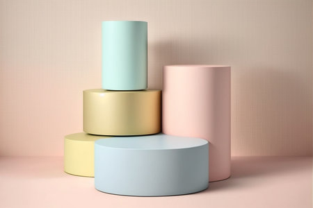 3d render of abstract geometric forms. Minimal scene with podiums for product presentation.の写真素材