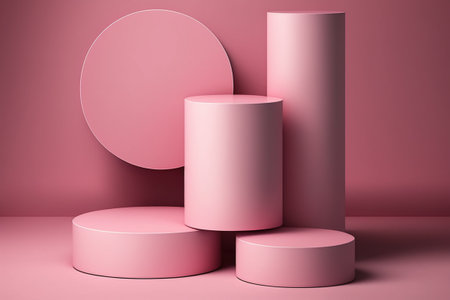 3d render of abstract geometric forms. Minimal scene with podiums for product presentation.の写真素材