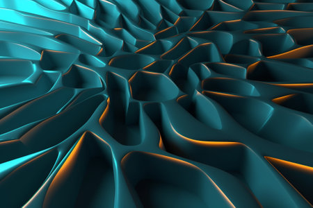 Abstract 3d rendering of wavy surface. Futuristic background with glowing lines.