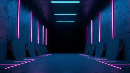 3d rendering. Futuristic Sci-Fi corridor with neon lights.の写真素材