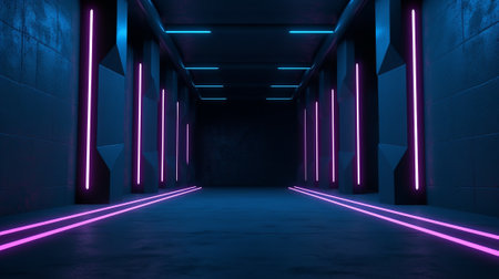 3D abstract background with neon lights. neon tunnel. 3d illustrationの写真素材
