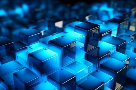 Abstract background with blue cubes. 3d rendering, 3d illustration.の写真素材