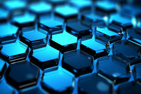 3d rendering of blue hexagons in the space, abstract background