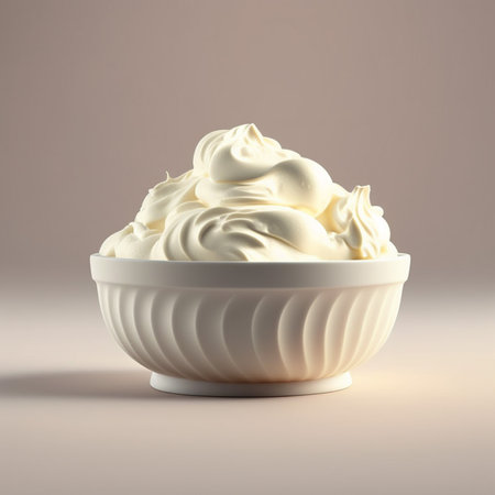 Whipped cream in a white bowl on a gray background. 3d renderingの素材