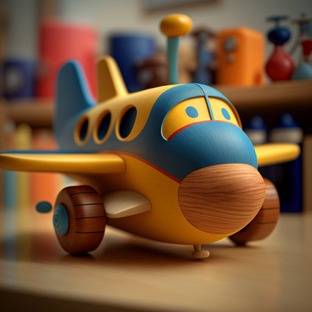 Wooden toy airplane in the children's room. 3d illustrationの素材
