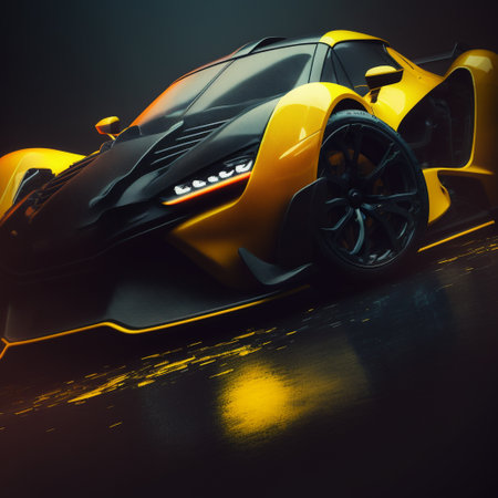 Yellow and black super sports car on a dark background. 3d renderの素材