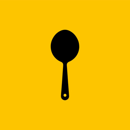 Spoon icon. Kitchenware symbol. Flat design. Yellow backgroundのイラスト素材