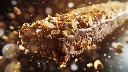 Close up of chocolate bar with nuts on black background. 3d renderingの素材