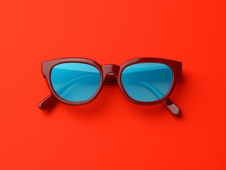 Sunglasses isolated on a red background. 3d rendering.の素材