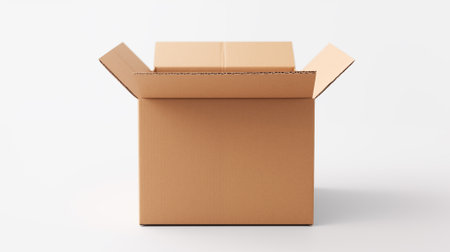 Open cardboard box on white background. 3D rendering. Mock up.の素材
