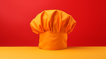 Orange chef hat on a yellow and red background. 3d renderingの素材