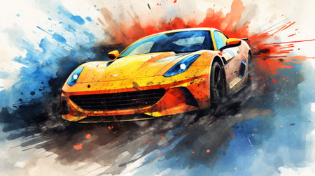 sport car on watercolor background, digital painting, illustration paintingの素材