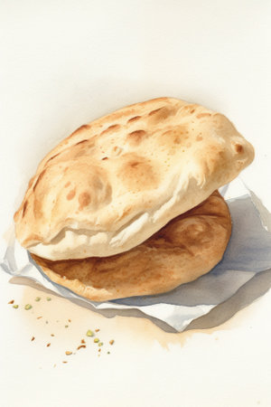 pita bread on a white background, top view, copy spaceの素材
