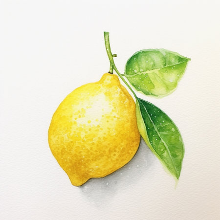 Lemon on a white background. Watercolor illustration. Hand drawn.の素材