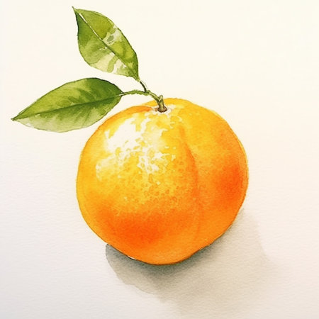 Watercolor painting of a tangerine on a white background.の素材