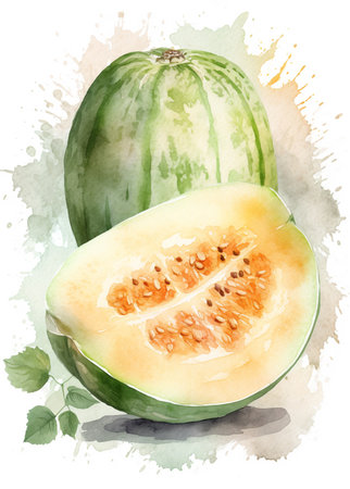 Watercolor melon on a white background. Watercolor illustration.の素材