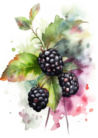 Watercolor illustration of blackberries. Hand drawn watercolor illustration.の素材