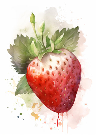 Strawberry, watercolor painting on white background, vector illustrationの素材