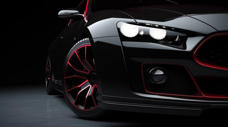Black luxury sports car coupe with glowing headlights. 3d renderingの素材