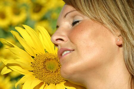 Beautiful Sunflower Woman in the sun.の写真素材
