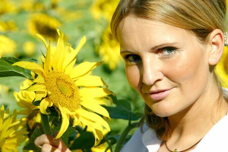 Beautiful Sunflower Woman in the sun.の写真素材