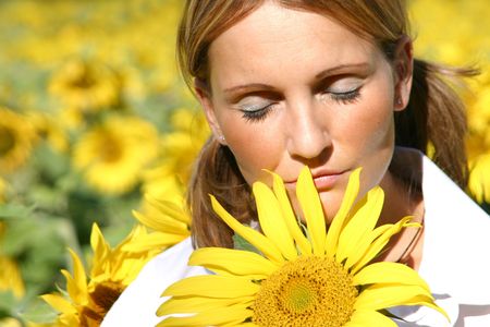 Beautiful Sunflower Woman in the sun.の写真素材