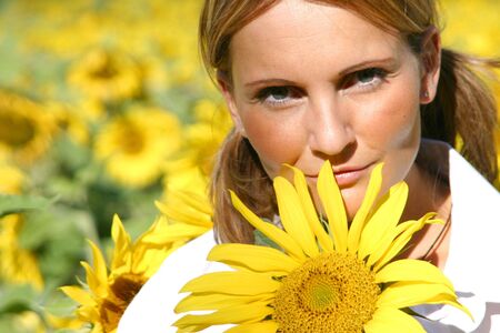 Beautiful Sunflower Woman in the sun.の写真素材